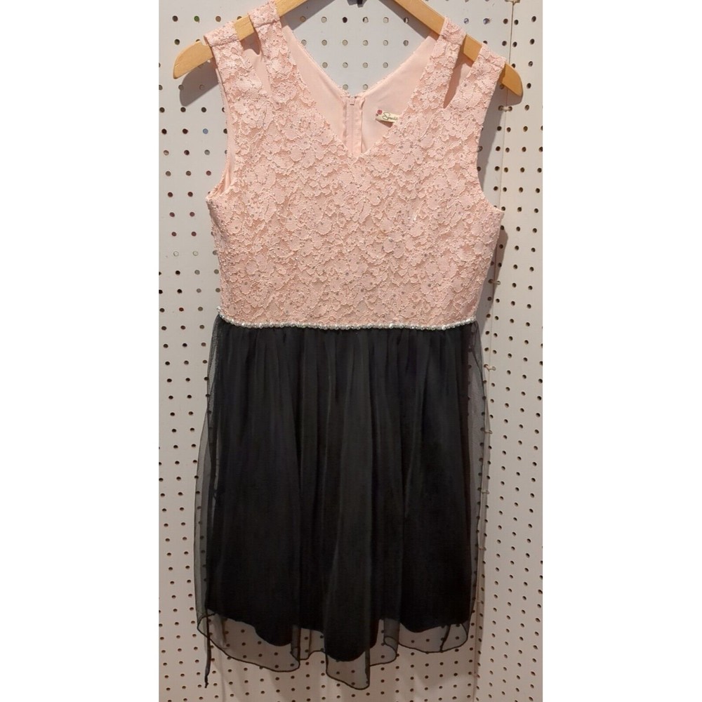 Speechless Evening Dress Pink Black Sleeveless Size 16.5 Girls Youth Lace Floral
